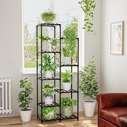 Miniatura 8 de Bamworld Soporte de esquina para plantas, estante alto para plantas de interior, soporte de madera de 5 niveles para múltiples plantas, soportes de