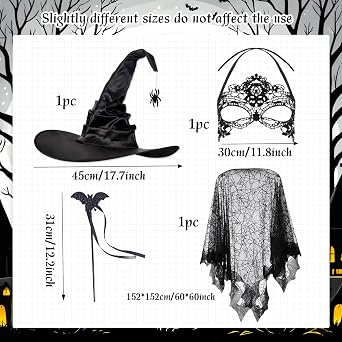 LaVenty Halloween Witch Dress Up Cobweb Cape Witch Magic Hat