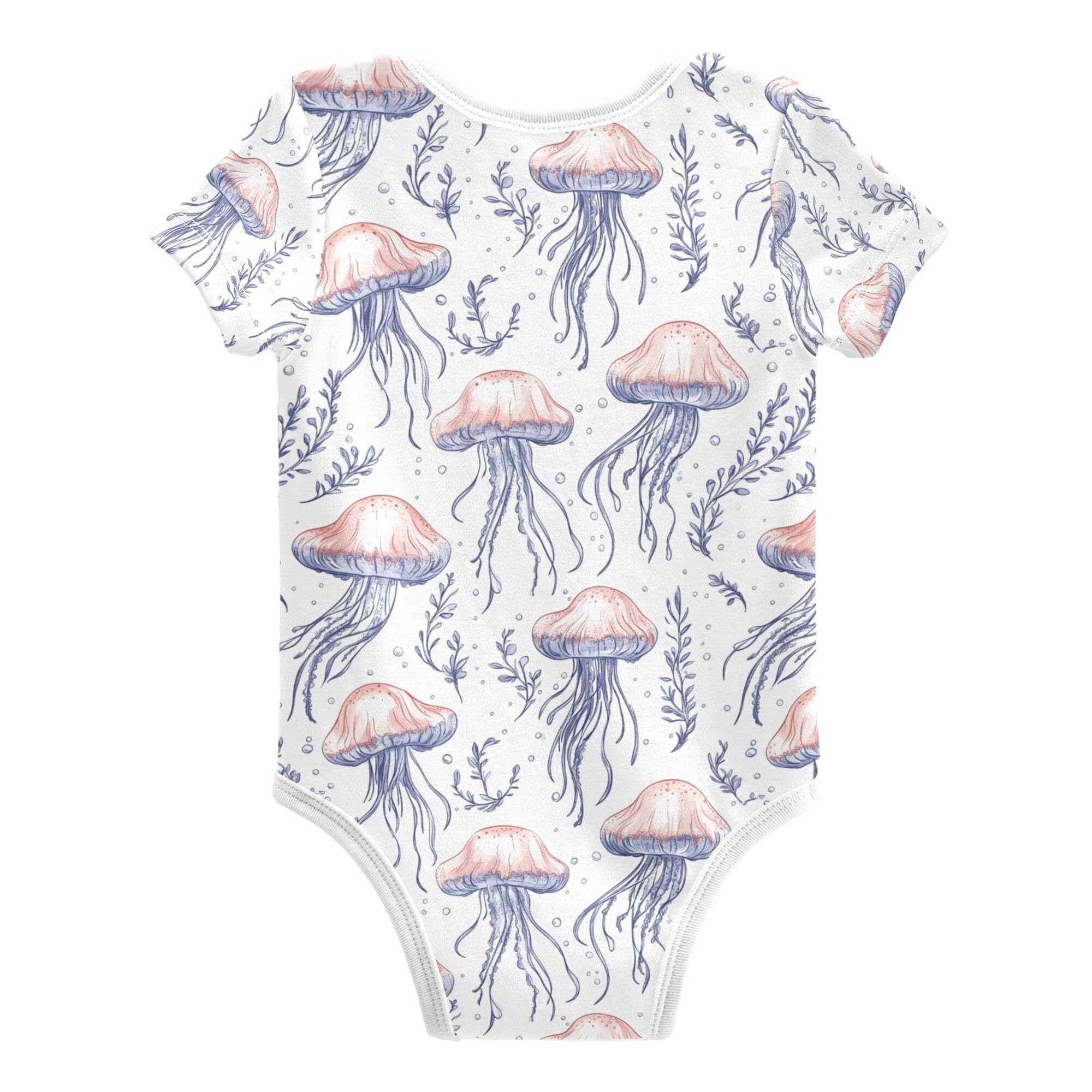 Cute Jellyfish White Toddler Boy Clothes Short Sleeves Cotton Month Girls Outfits 3M