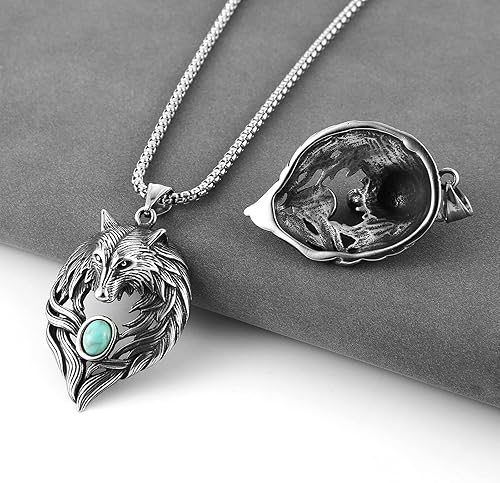 Miniatura 4 de STWTR Collar de cabeza de lobo vikingo, collar con colgante de amuleto escandinavo nórdico Fenrir nórdico