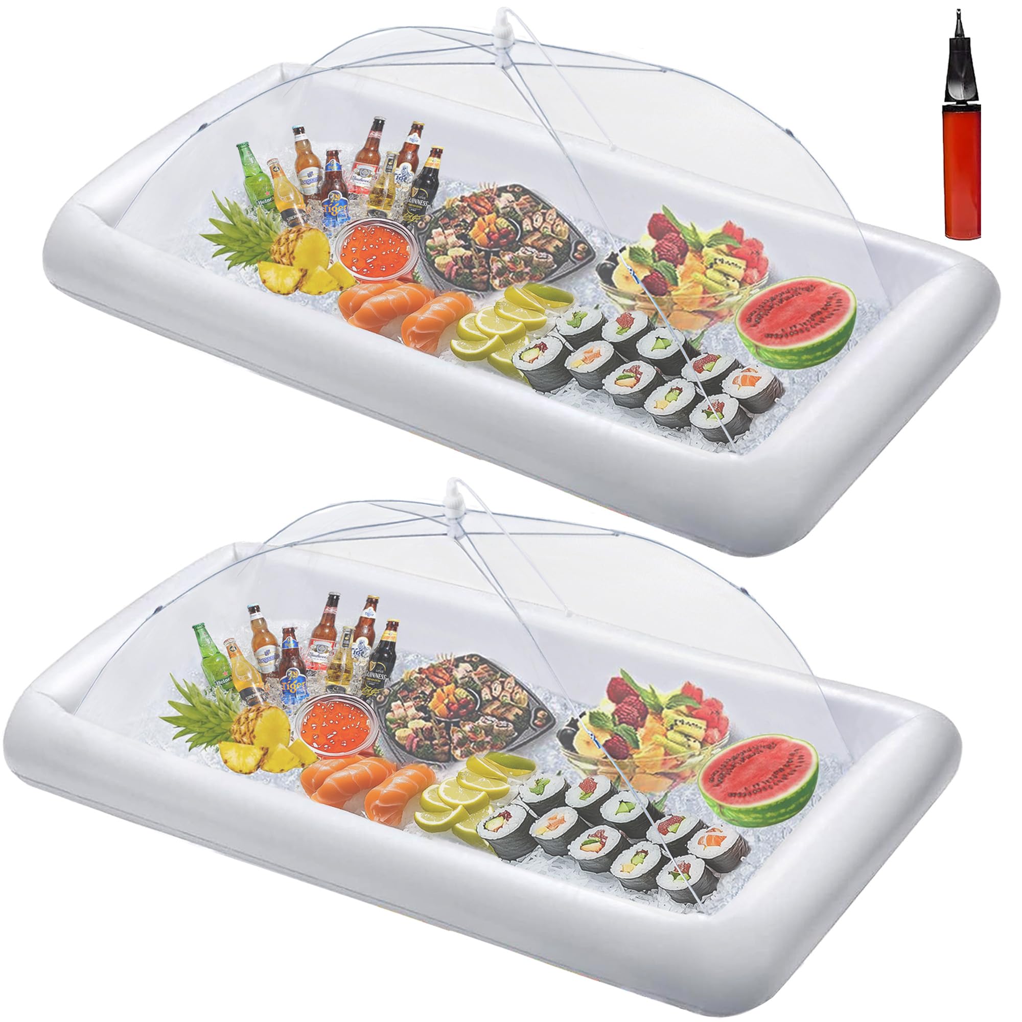 HBlife Barra di servizio gonfiabile con copertura per ombrello in rete jumbo, set di forniture per feste per picnic, barbecue, riunioni all'aperto, 2 refrigeratori gonfiabili, 2 grandi tende per