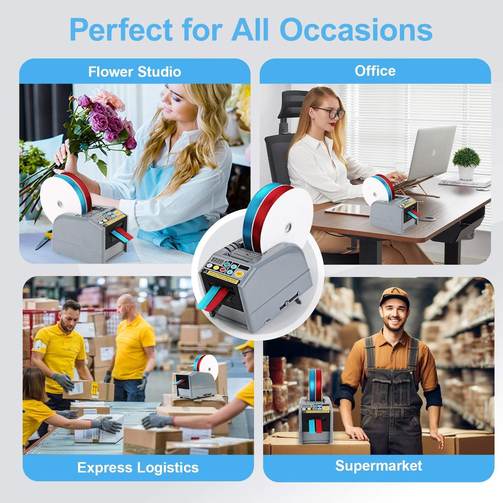 Macchina automatica for il taglio del nastro, distributore automatico di nastro con modalità automatica e manuale, fino a 6 diverse lunghezze di taglio del nastro