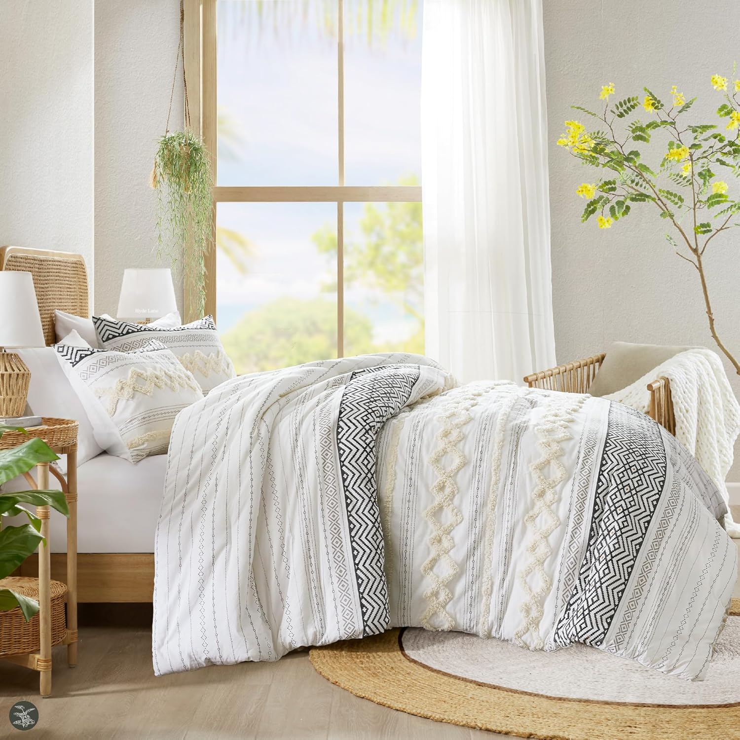 Hyde Lane Farmhouse Bedding Comforter Sets, Ivory Full/Queen Size Boho Bed Set,Cotton Top with Modern Neutral Style Clipped Jacquard Stripes, 3-Pieces Including Pillow Shams (90x90 Inches) - Image 5