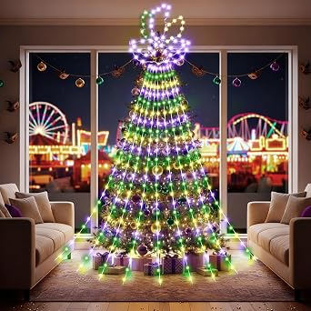Tujoe 12 ft Mardi Gras Waterfall String Lights, Mask Style