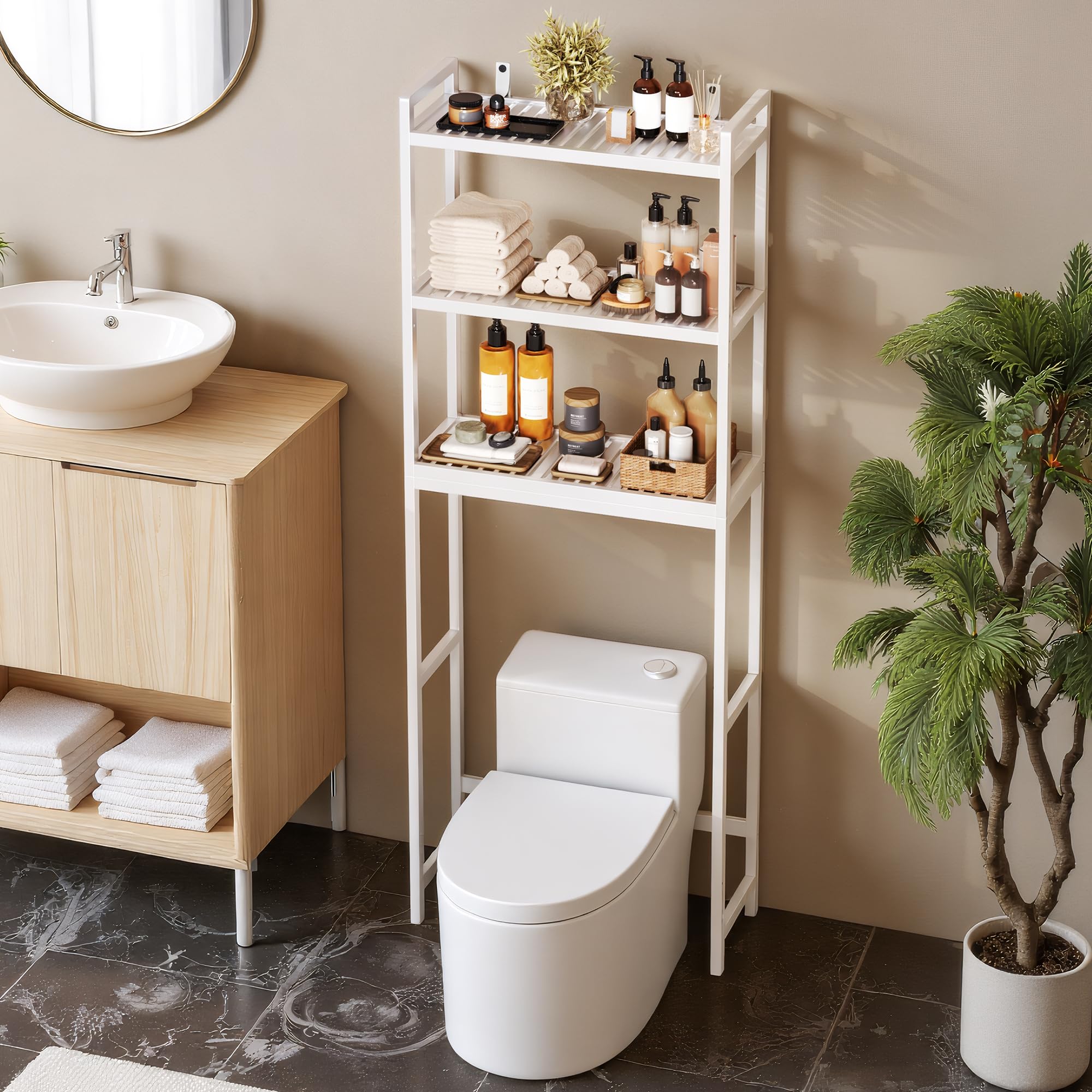 Badezimmer-Regal, Waschmaschinenregal, dreistufiges, verstellbares Multifunktions-Badezimmerregal, freistehend, 170x63x26cm