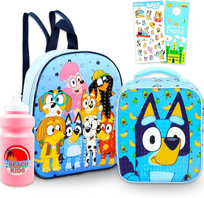 Amazon.com | Bluey Mini Backpack with Lunch Box Set - Bundle with 11 ...