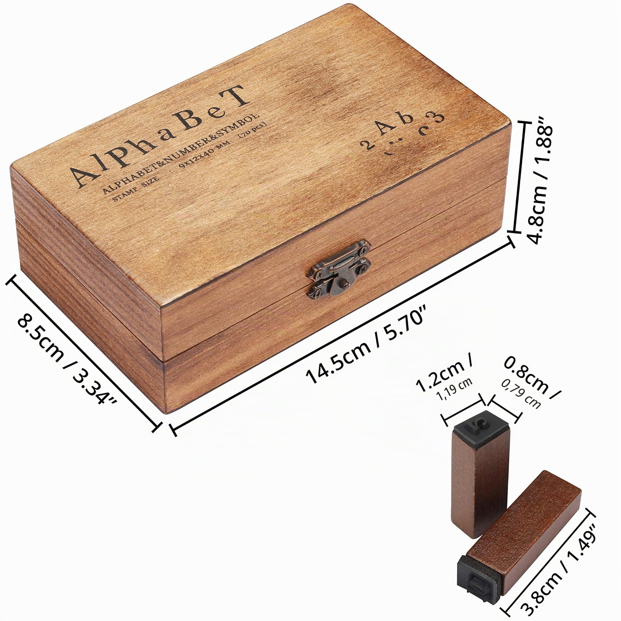 Kurtzy Juego de sellos de madera y goma, letras de alfabeto, símbolos (70 piezas) – Sello de madera multiusos con caja de madera vintage para tarjetas, sellos, manualidades