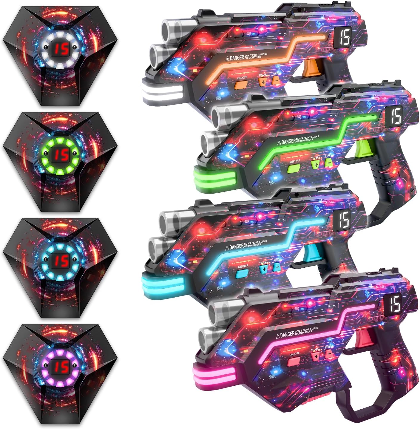 Laser Tag Guns Set of 4: LED Vest Setting | Dynamic Barrel | Fun Ideas Age 8+ Year Old Toys | Lazer Game Teen Boys & Girls Outdoor Activity | Teens Boys Toys Age 8-10 Years Gift
