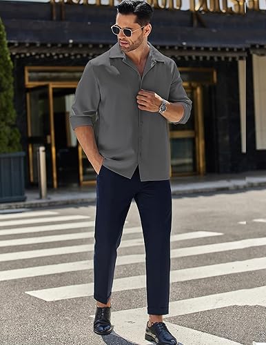 Miniatura 7 de COOFANDY Camisa de seda de lujo para hombre, camisa de vestir de satén de manga larga con botones brillantes, para baile de graduación, boda, fiesta