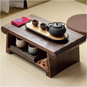 Tatami Table Japanese Floor Table Antique Table Meditation & Tea Table Multifunctional Portable Low Table Floor Tea Table Color Brown, Size 70x35x28cm