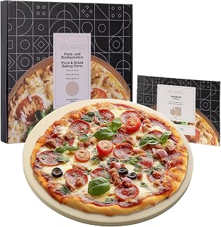 GOURMEO Piedra Pizza Horno - Piedra para Pizza Horno y Barbacoa Redonda 35 cm - Piedra Horno Pizza de Cordierita - Piedra para Horno Pan Pizza Stone - Piedra Refractaria de Pizza