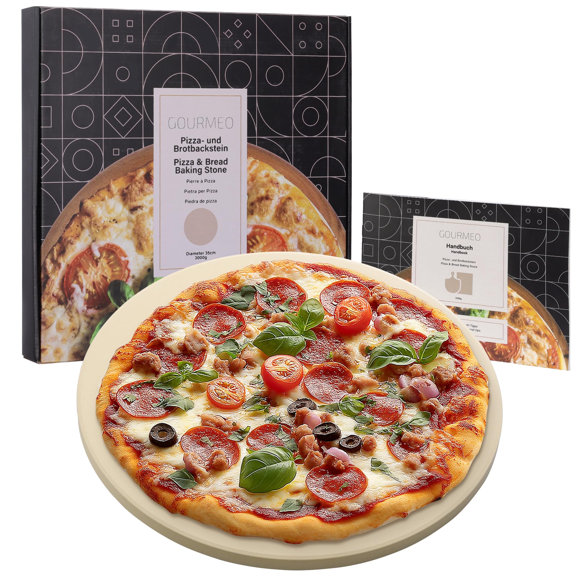Pierre à Pizza en Cordiérite - 35 cm de Diamètre - Pour Four, Barbecue Électrique ou à Charbon Jusqu'à 800°C