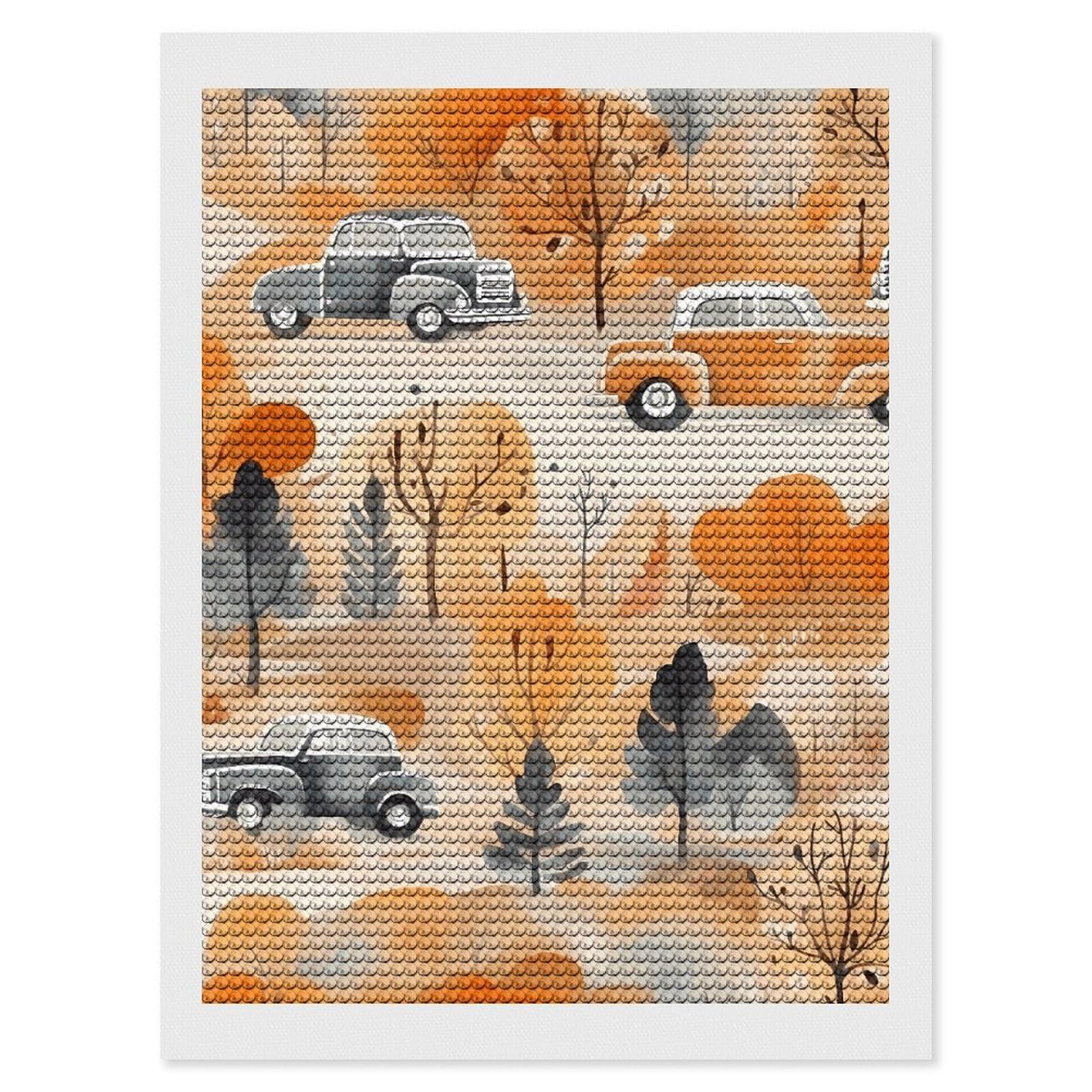 Car in The Jungle Diamond Painting Kits for Adults, DIY 5D Diamond Painting Kits for Beginners, Round Full Drill Diamond Dots Paintings, Diamonds Pictures Gem Art for Crafts Home Decor 12"x16"