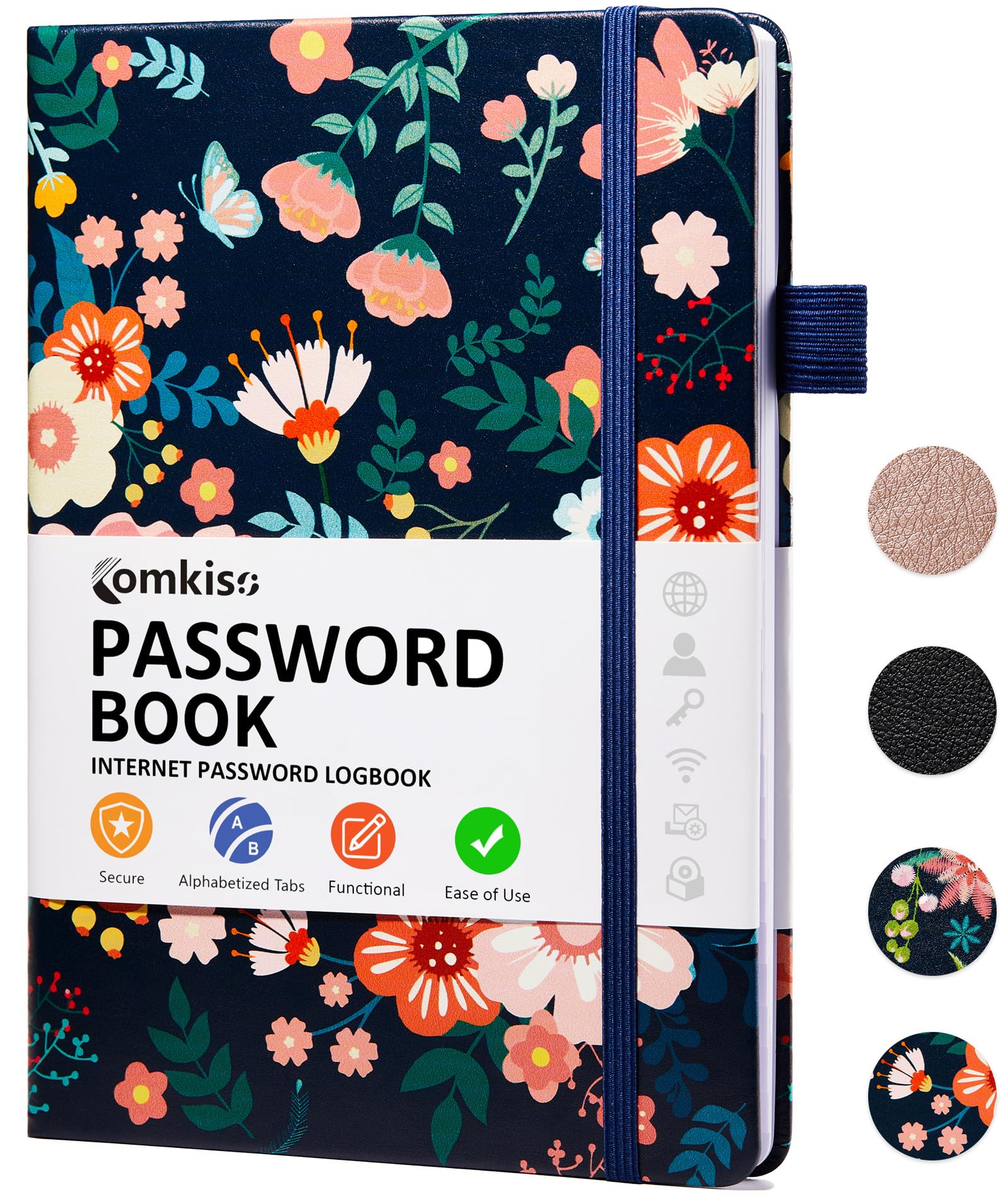 Comkiso Password Book with Individual Alphabetical Tabs Laminated, Large Print Password Keeper Book for Seniors, A5 Hardcover Internet Password Log