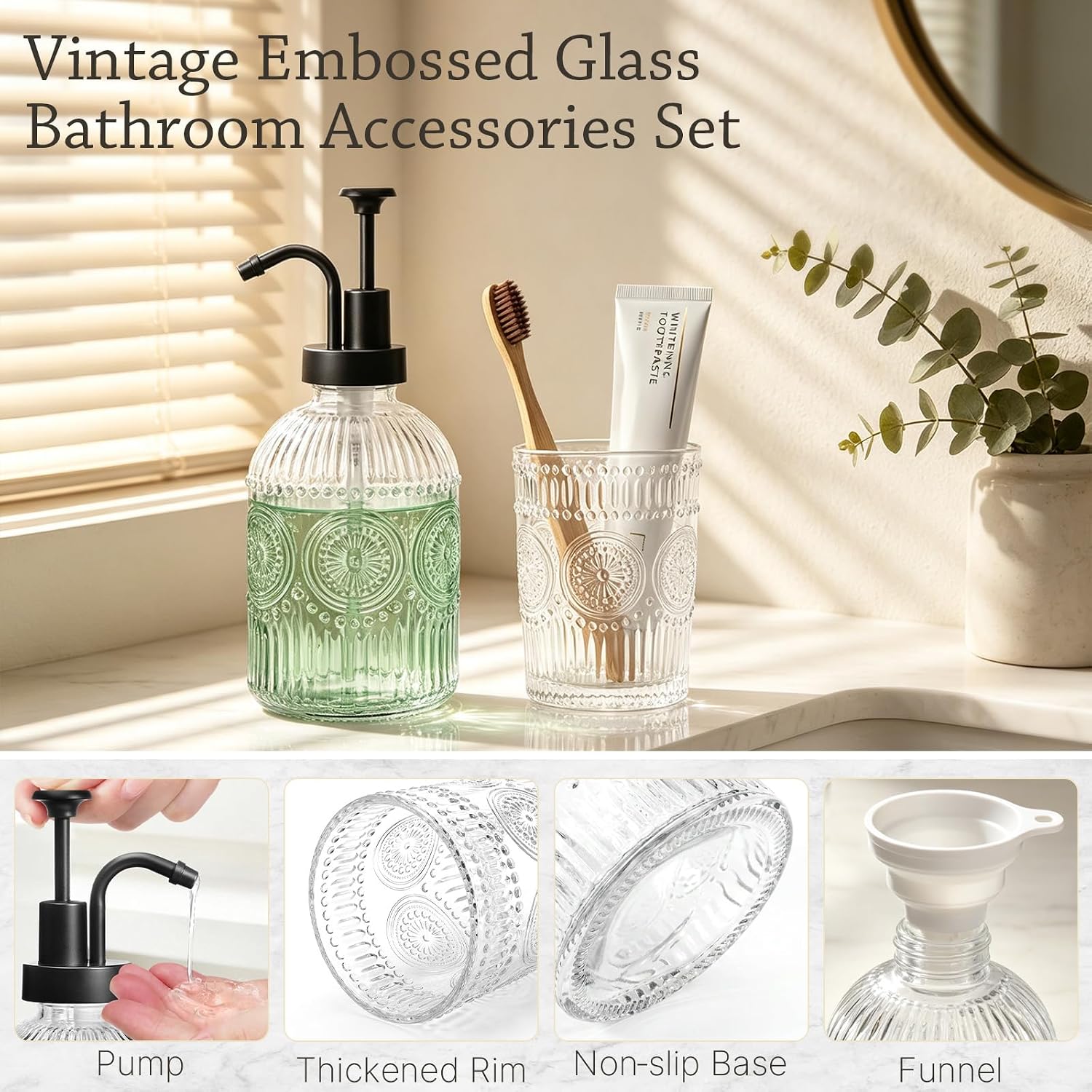 SheeChung Bathroom Soap Dispenser and Toothbrush Holder with Black Pump
