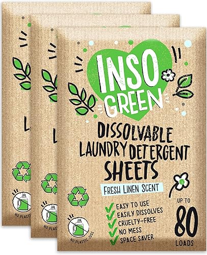 Hojas de detergente ecológico para ropa (paquete de 3) 240 cargas, sin jarras de plástico, hojas de detergente para lavadora, tiras de lavandería y