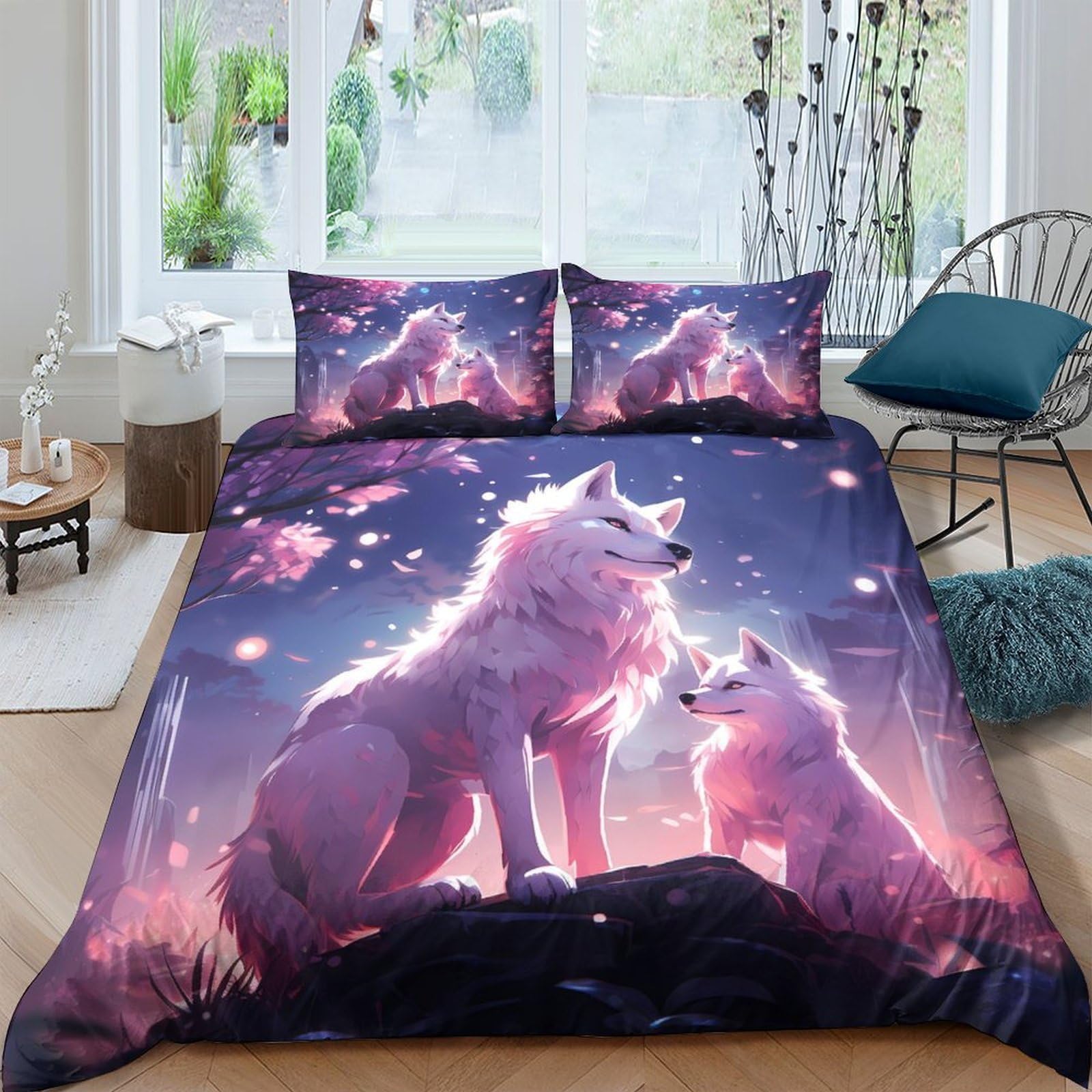 Ctjqhvkz Style-10 3D Printed Pink Wolf Moon Fitted Sheet Microfiber Soft Mattress Cover For Bedroom Decor, Dorm, Guest Room Single（135X200cm）