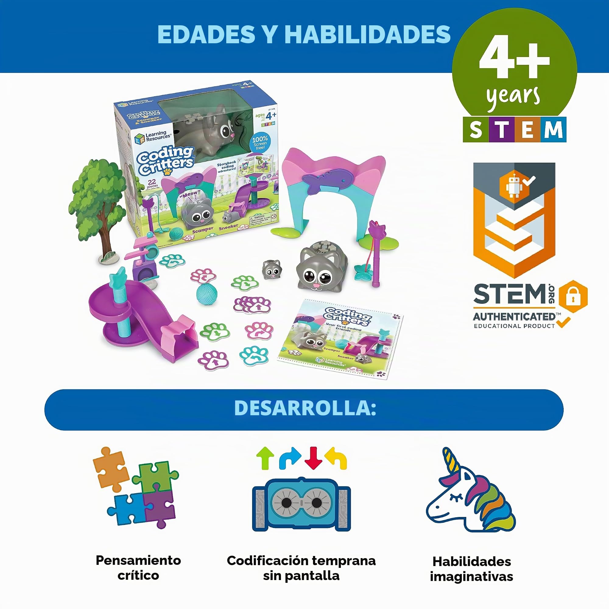 Learning Resources Animalitos codificadores : Scamper y Sneaker | Codificación para niños, juguetes electrónicos de aprendizaje y educación para preescolar STEM a partir de 4 años