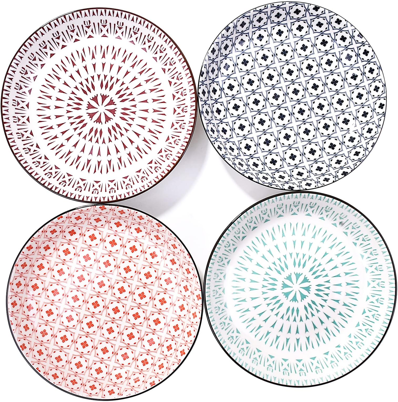 4-Piece Japanese Style Ceramic Plate Set 8-Inch Decorative Serving Dishes for Sushi, Appetizers, Desserts Perfect for Home, Restaurants, Parties (4 Unique Designs)