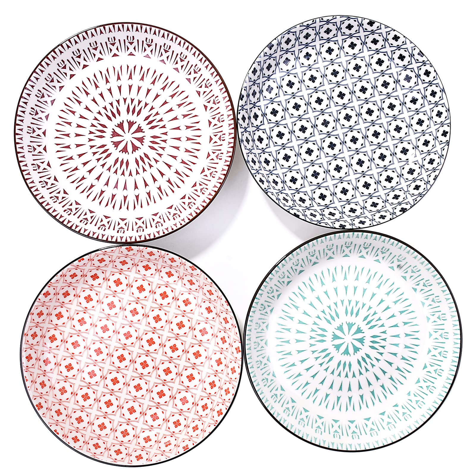 4-Piece Japanese Style Ceramic Plate Set 8-Inch Decorative Serving Dishes for Sushi, Appetizers, Desserts Perfect for Home, Restaurants, Parties (4 Unique Designs)