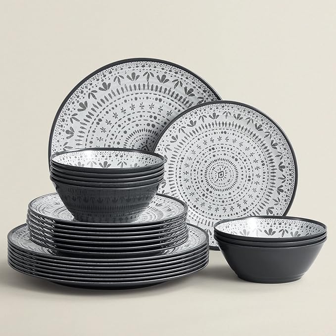 Joviton HOME 24PCS Bohemia Gray Melamine Plastic
