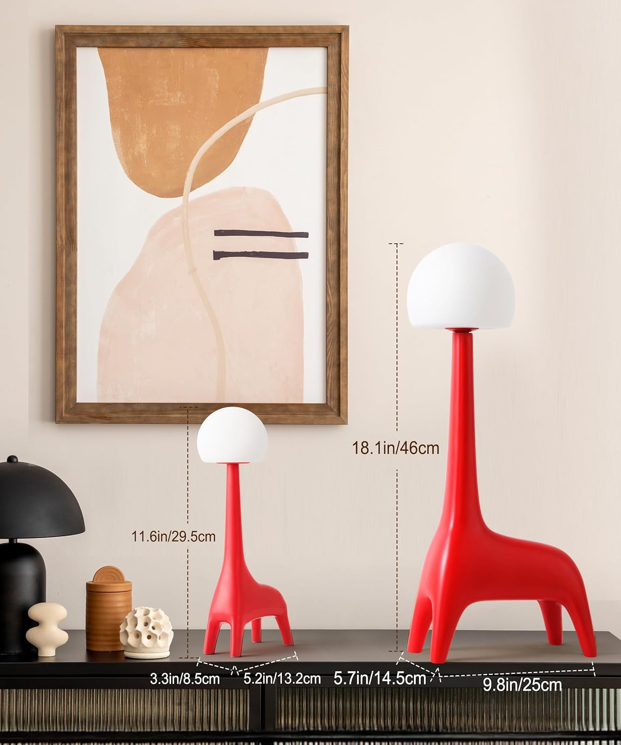 Animal Lamps for Kids, Corded Big Giraffe Night Light, Resin Table Lamp with 3000K Warm Light, Home Decor for Living Room, Bedroom, Dorm, and Gifts (Red)