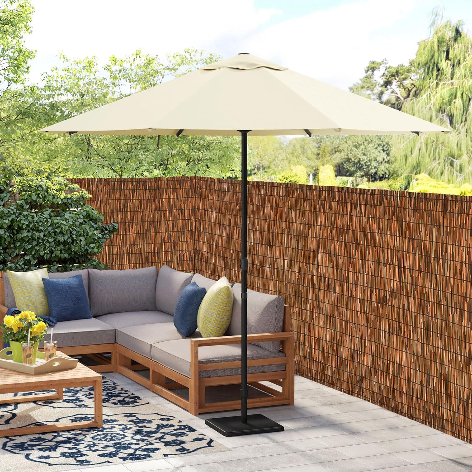 brown 2 pack 4ft x 16.4ft reed fencing roll, balcony privacy shade reed bamboo fencing garden fence border, wind block sunshade fence screen for outdoor yard patio flower bed edge