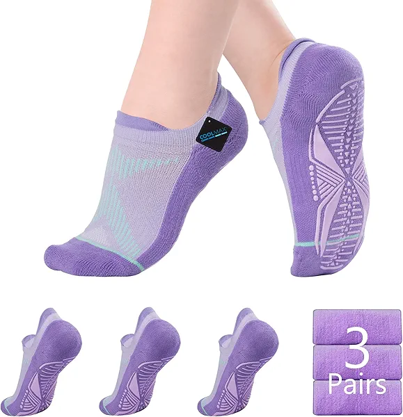 BRISIRA Pilates Socks with Grips Women Non Slip Grippy Yoga Socks Coolmax Bamboo Viscose Compression Barre Hospital Barefoot