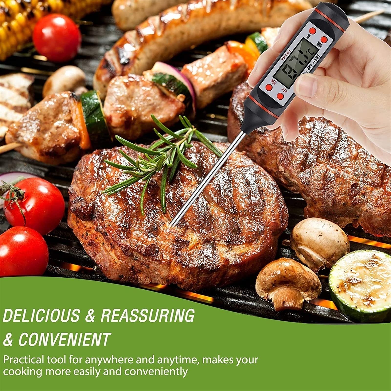 XMING Termometri di Carne Digitale Leggi istantanea Termometro di Cottura Termometro Lungo Termometro Alimentare Impermeabile Termometro da Cucina