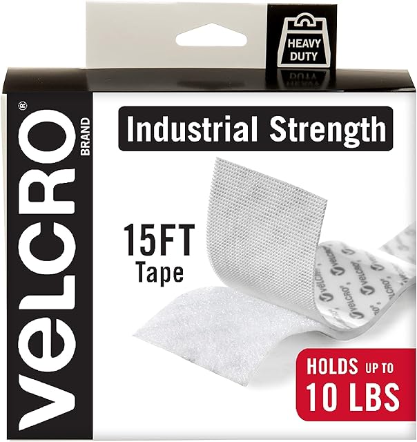 VELCRO Brand Industrial Strength Fasteners | Stick-On Adhesive | Professional Grade Heavy Duty Strength Holds up to 10 lbs on Smooth Surfaces | Indoor Outdoor Use | 15ft x 2in Tape, White