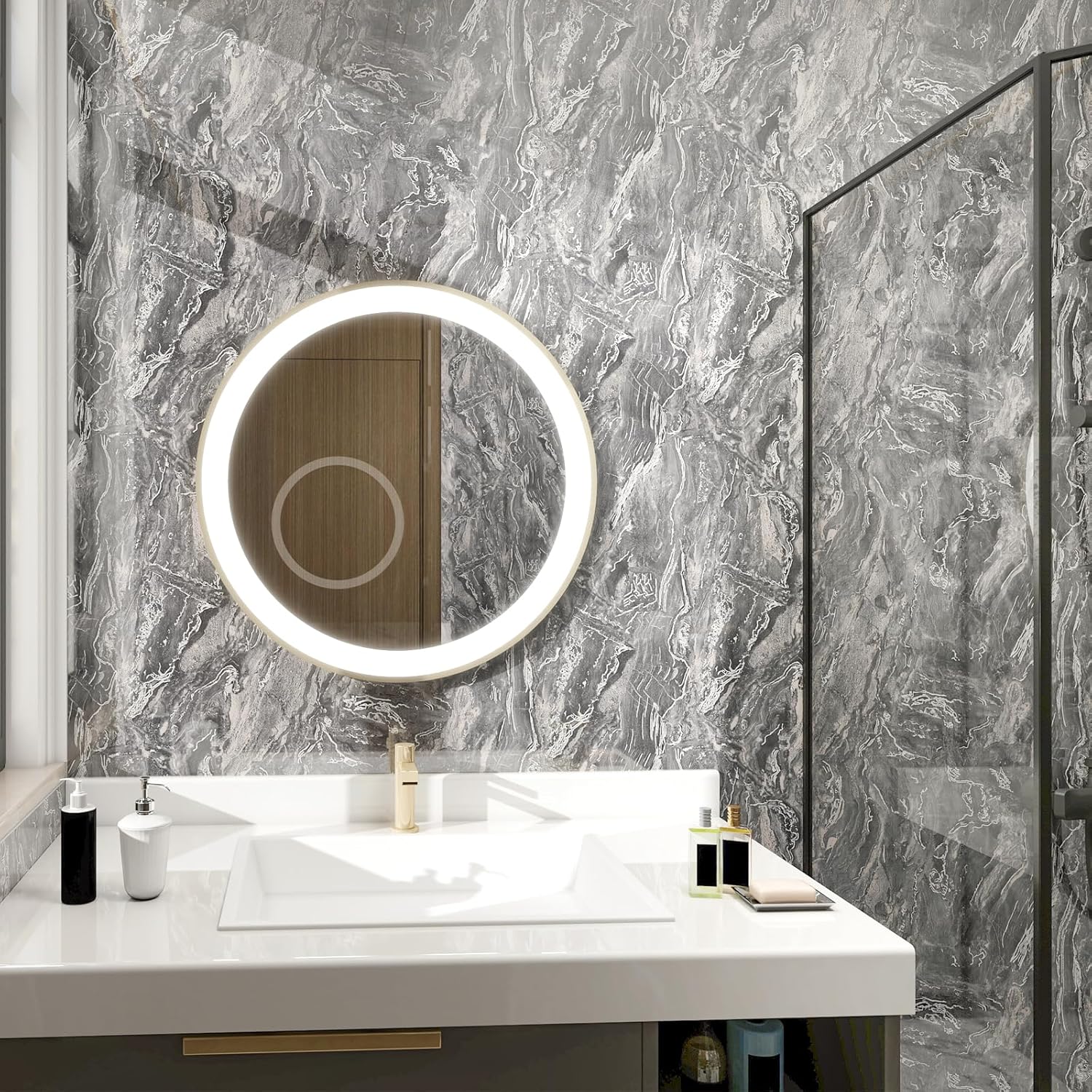 Gray and Silver Marble Contact Paper Modern Glossy Thick Peel and Stick Wallpaper A Set of 23.6"x472" Waterproof Self Adhesive Removable Wall Paper for Countertop Furniture Kitchen Bathroom