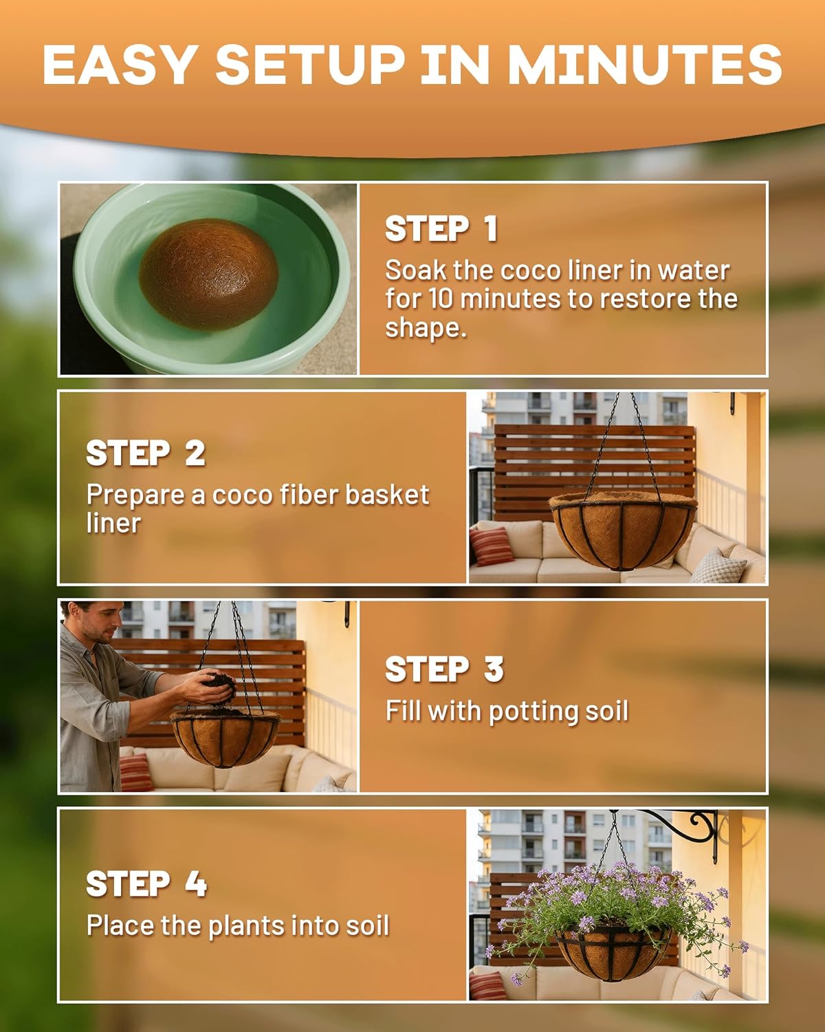 Coco Liners for Planters - Pre-Formed Coco Fiber for Plants Groove Design Hanging Basket Liners, Handmade Natural Coconut Fiber Pot Liners for Wire Baskets & Window Boxes (3)