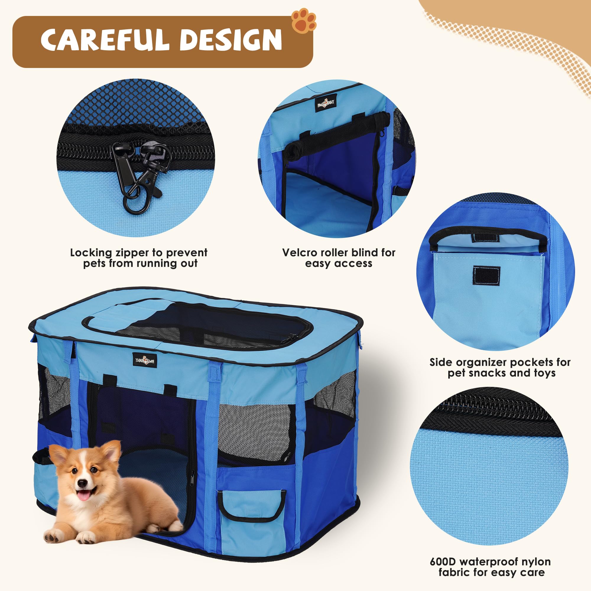 Hundestall, tragbarer Welpenstall 70 x 55 x 45 cm, Tierstall für den Hausgebrauch, Innen- und Außenstall für Hunde, Katzen, Welpen (Blau L)
