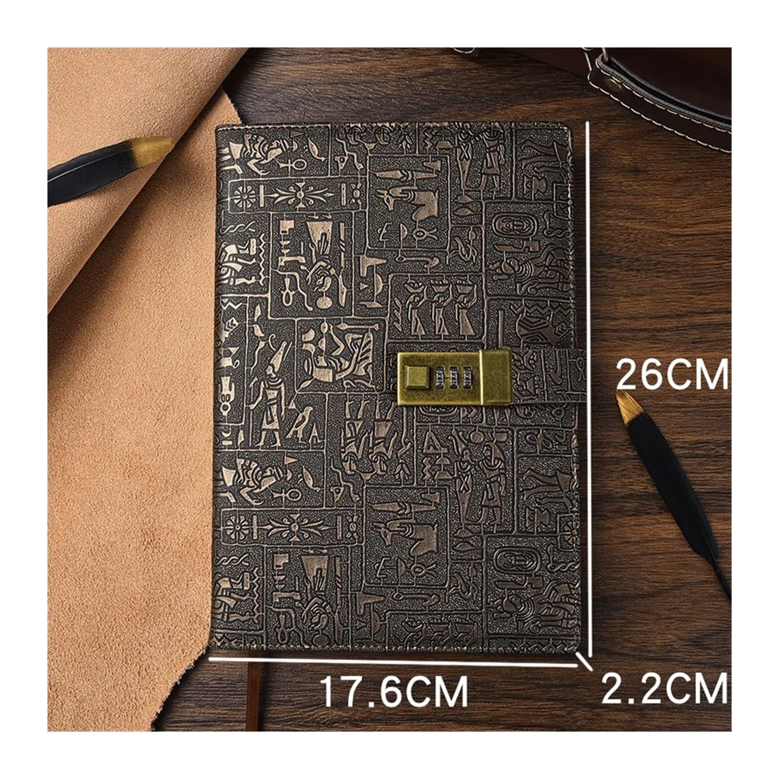 Carnet Mot de Passe Carnet De Mots De Passe Vintage A6 A5 B5 Journal Secret en Cuir Égyptien Ancien avec Serrure Cadeau De Vacances Carnet De Notes De Voyage Journaux De Bureau(B5)