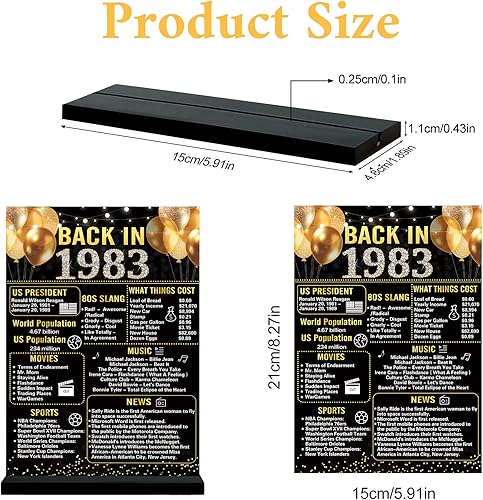 Miniatura 2 de Trgowaul Decoraciones de aniversario de 40 cumpleaños para hombres y mujeres, póster de cumpleaños negro dorado en 1983, letrero de mesa acrílico