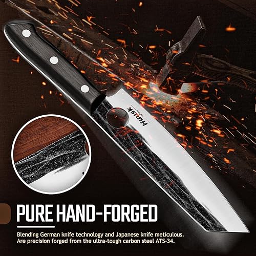 Miniatura 3 de Huusk - Cuchillo Kiritsuke japonés, cuchillo Gyuto, cuchillos de chef japoneses con mango de espiga completa, cuchillos de cocina forjados a mano