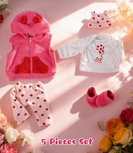 Miniatura 3 de Ropa de muñecas Reborn para niña, ropa de bebé rosa, ropa de muñecas de 17 a 22 pulgadas, juego de accesorios para muñeca Reborn niña recién nacida