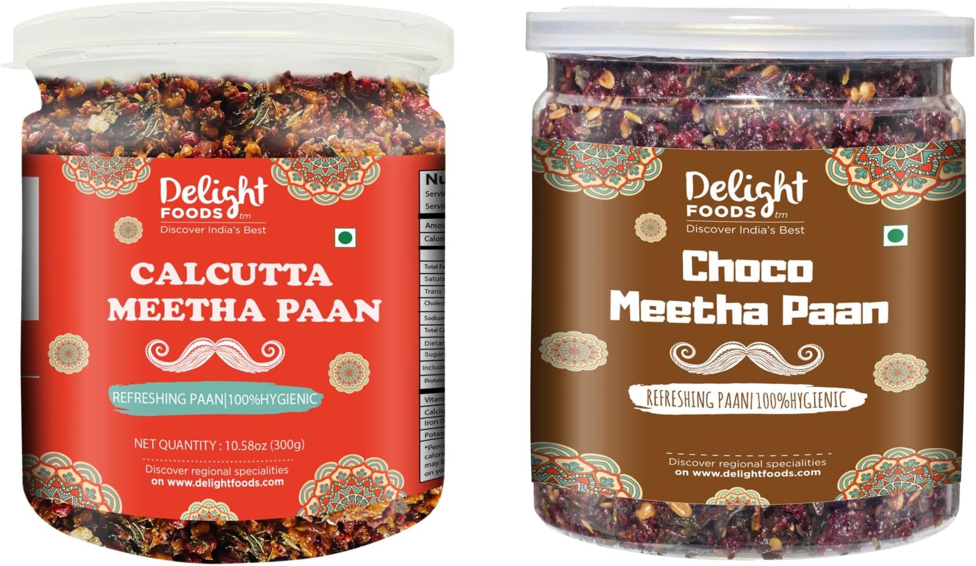 Delight Foods Calcutta Meetha Paan and Choco Meetha Paan Mukhwas Mouth Freshener, 600grams(300gm each) |Sweet Paan Hygienically Packed Traditional Mukhwas & Paan | Premium Mouth Freshener