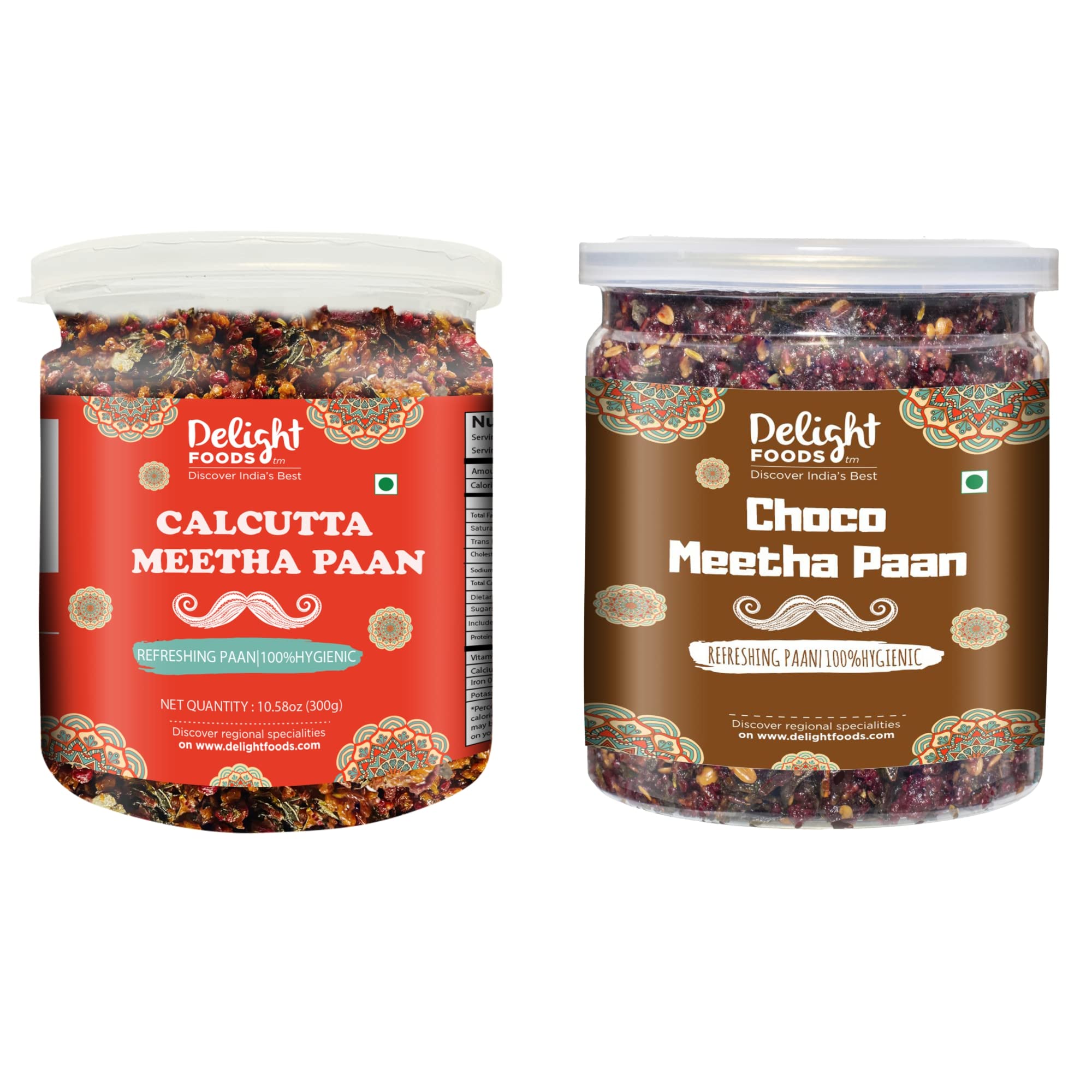 Delight Foods Calcutta Meetha Paan and Choco Meetha Paan Mukhwas Mouth Freshener, 600grams(300gm each) |Sweet Paan Hygienically Packed Traditional Mukhwas & Paan | Premium Mouth Freshener