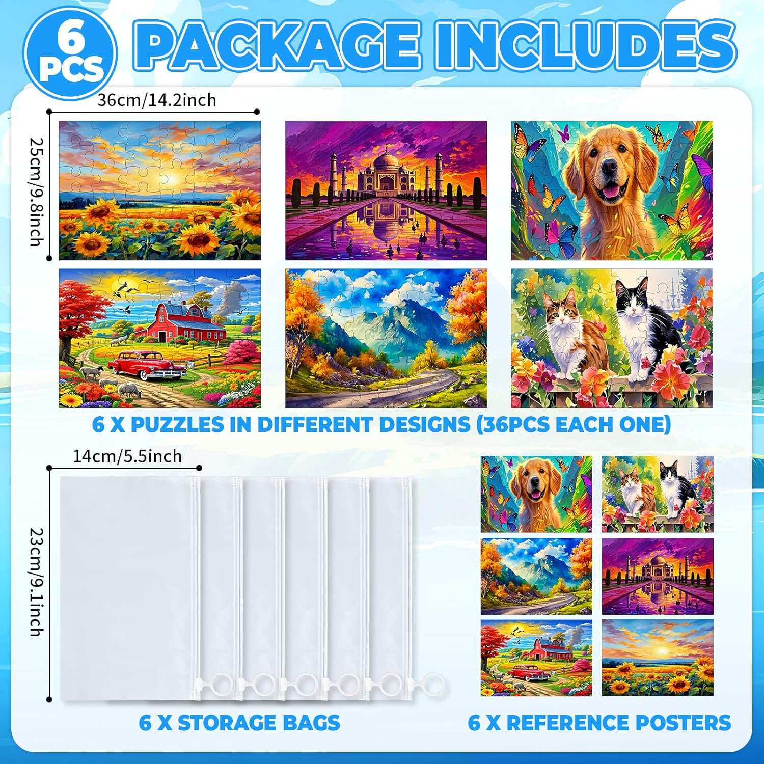 6 Pack 36-Piece Large Jigsaw Puzzles Easy Dementia Alzheimer Products Dementia Activities Memory Training Game for Alzheimer's Patients in Nursing Home Gift (Style 2) - Image 2