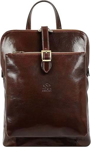 Time Resistance Mochila de cuero convertible a bolso de hombro de grano completo de cuero real mochila de viaje, Marrón