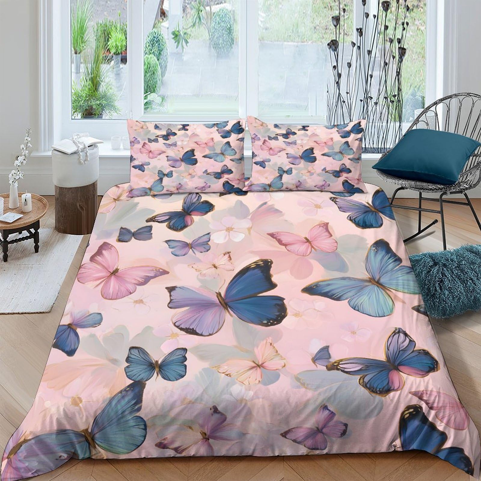 Ctjqhvkz Style-8 3D Printed Butterfly Dreams Fitted Sheet Microfiber Soft Pink Blue Bedroom Decor Mattress Cover Adult Teen Single（135X200cm）