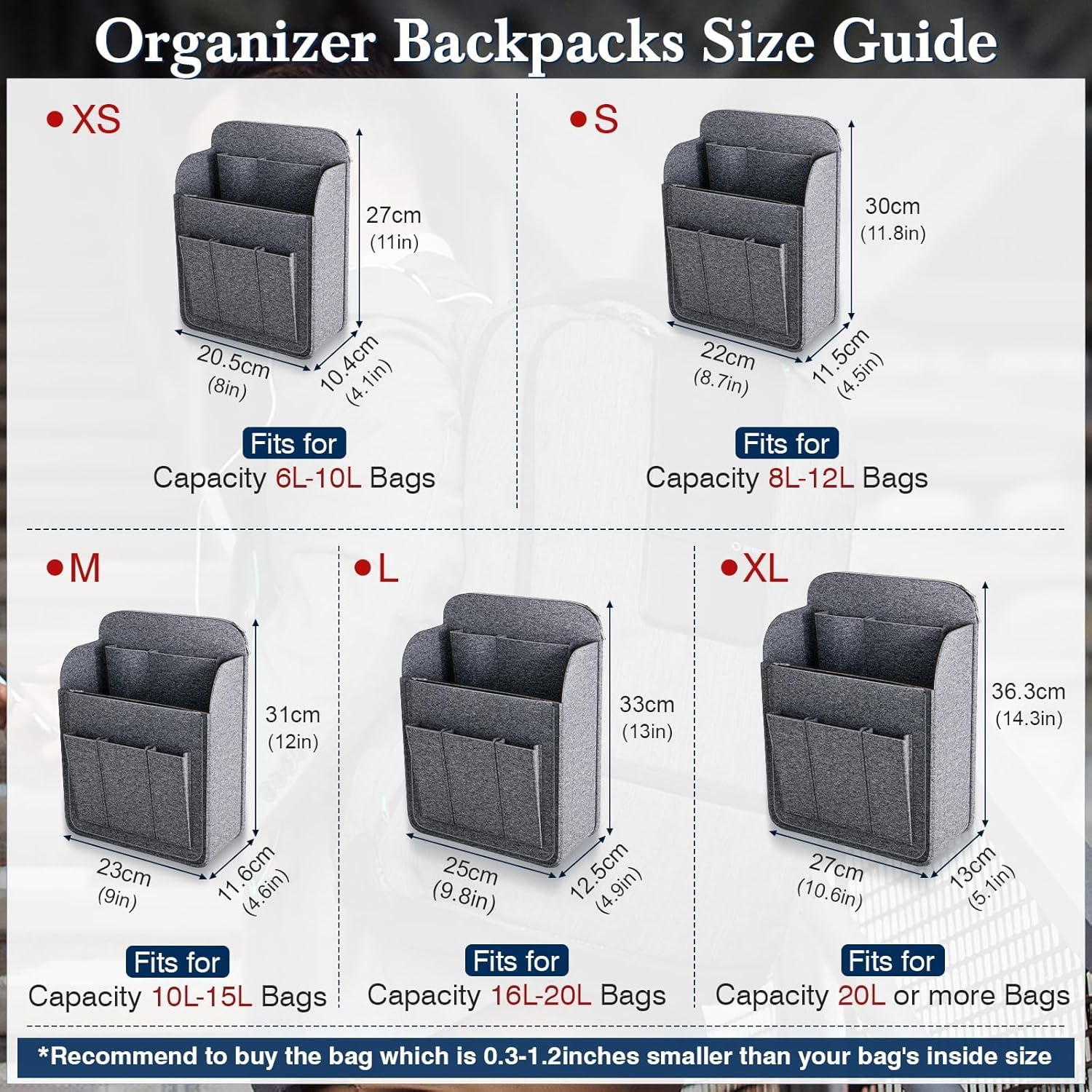 APSOONSELL Backpack Organizer Insert, Felt Bag Organizer for Rucksack Shoulder - Image 2