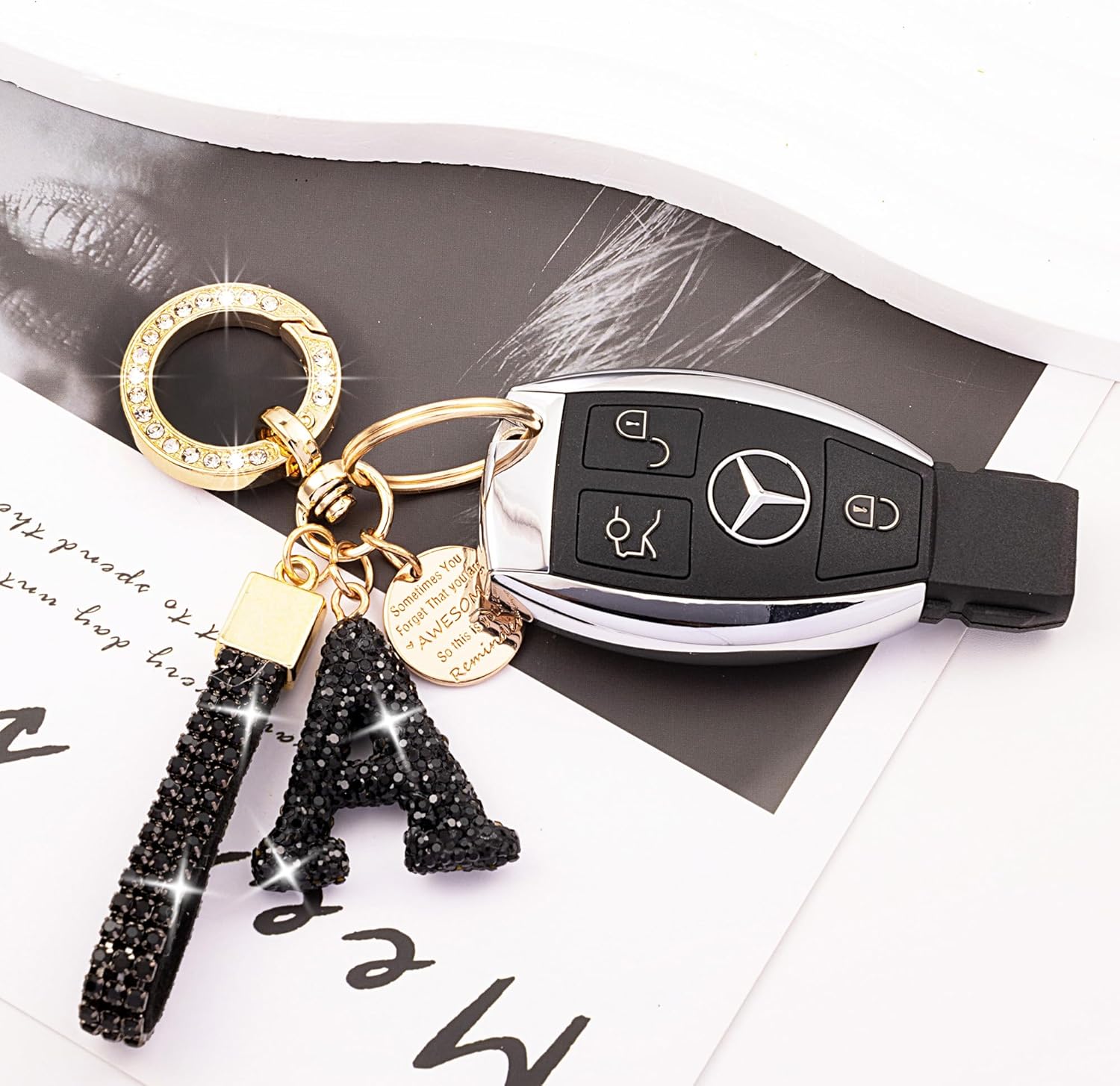 XGALBLA Initial letter Keychains for Women White Pink Black Bling Sparkly Cute Bag Charm Backpack Car Key Accessories Lanyard - Image 5