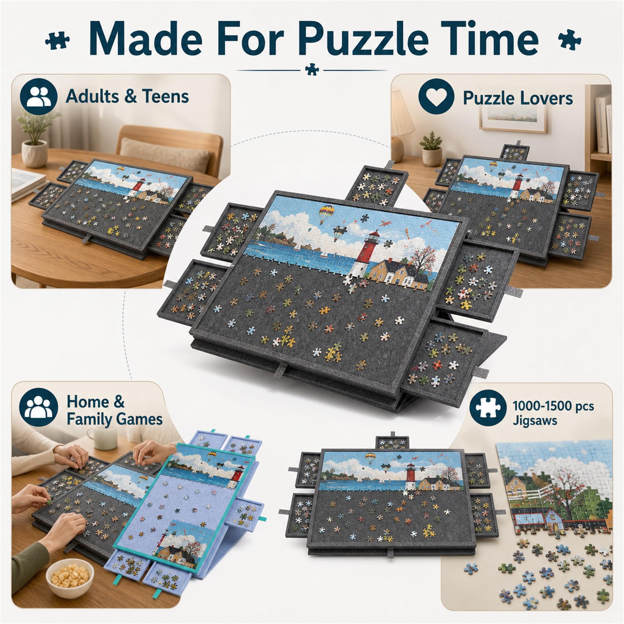 Tavola Puzzle Inclinabile,Porta Puzzles Portatile,Piattaforma di Puzzle in Feltro,con 6 Cassetti,Supporto 2 in 1 E Copertura,Ideale per Adulti E Appassionati di Puzzle