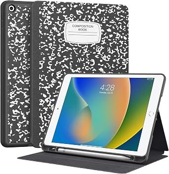 Supveco Case for iPad 9th/8th/7th Generation 10.2 inch 2021/2020/2019 Model with Pencil Holder, Premium Folio Stand Case with Auto Wake/Sleep,Soft TPU Back Shell Cover for iPad 10.2 Inch-Book Black