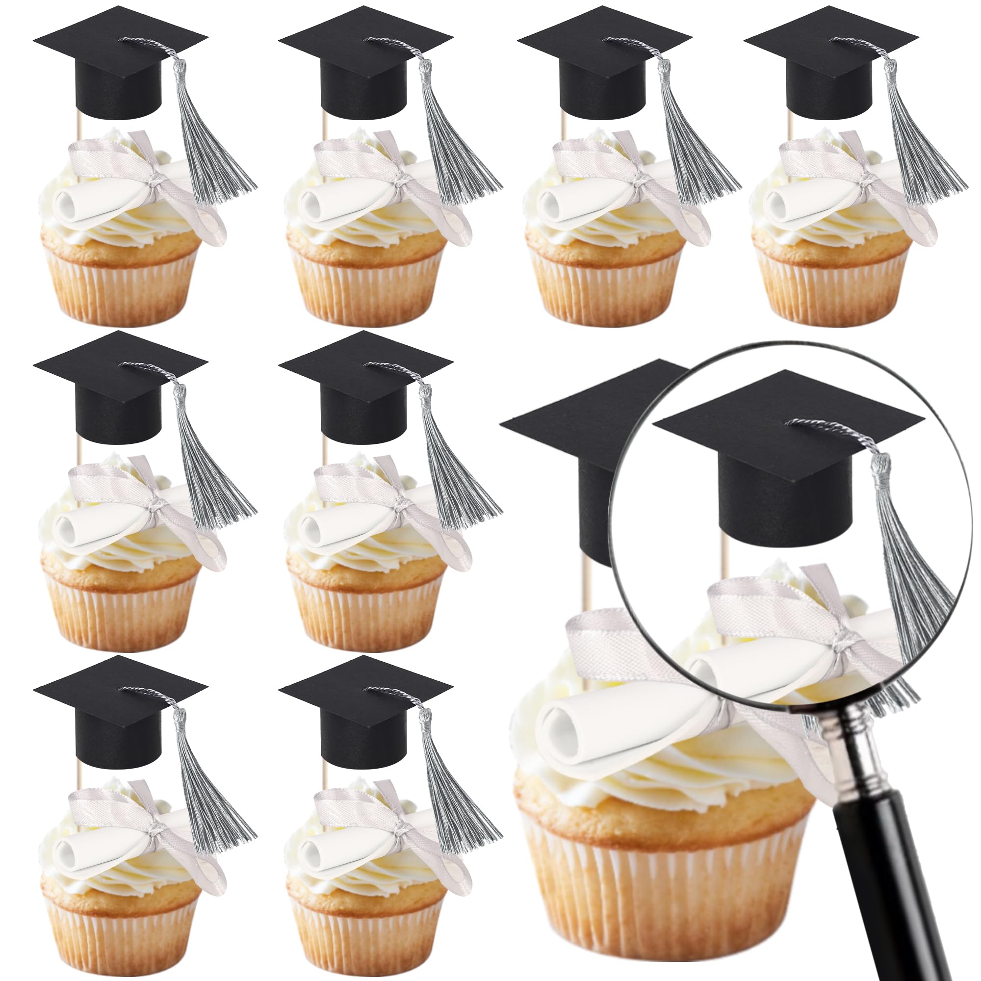 SYKYCTCY 24 Pack 2026 Graduation Cupcake Toppers Congrats Grad Cap Diploma Cupcake Picks Grad Cap Cake Decorations for Class of 2026 Graduation Theme Party Supplies