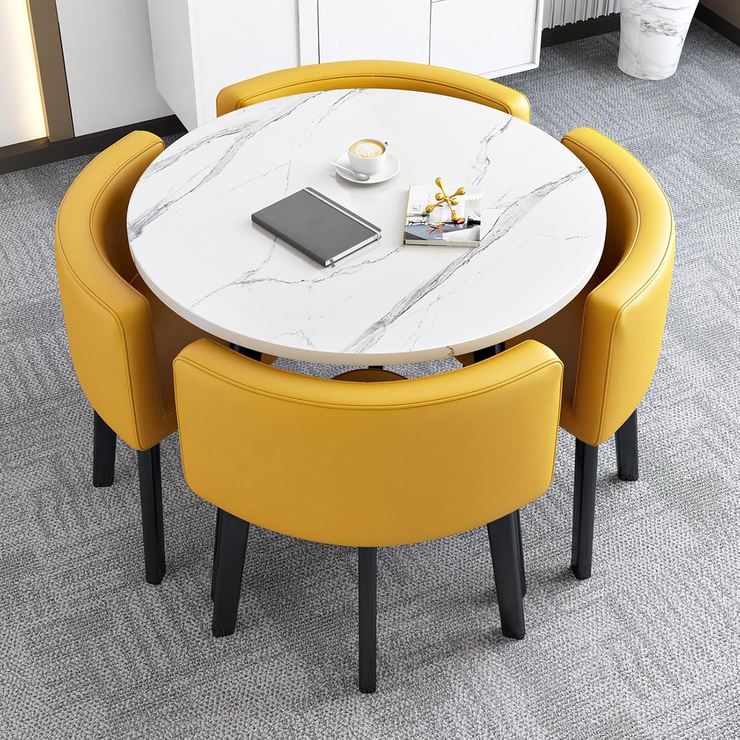 Office Reception Negotiation Table and Chair Set, Commercial Conference Table and Chair Combination, Small Coffee Dining Table and Chair Set for 4, Modern Kitchen Living Room Dining Room Furniture