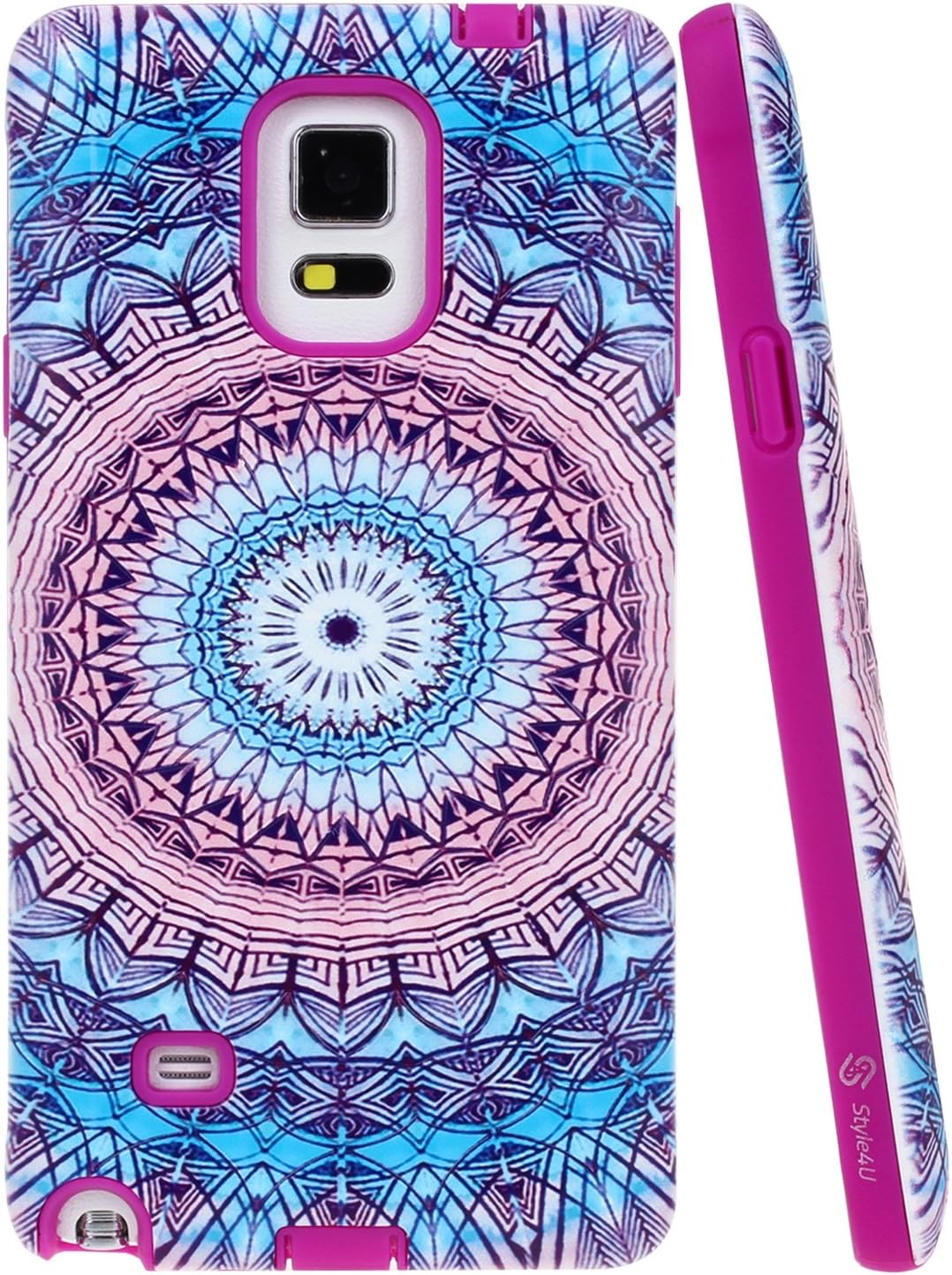Note 4 Case, Style4U Tribal Flower Design Slim Fit Hybrid Armor Case for Samsung Galaxy Note 4 with 1 Style4U Stylus [Tribal Flower Purple]
