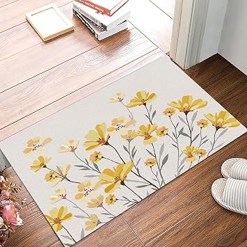 Watercolor Flowers Printed Doormat, Minimalist Wildflowers Heavy Duty Non-Slip Welcome Mats, Dirt Trapper Durable Floor Mats, Entryway Door Mat Rug for Indoor Entrances 40x60cm